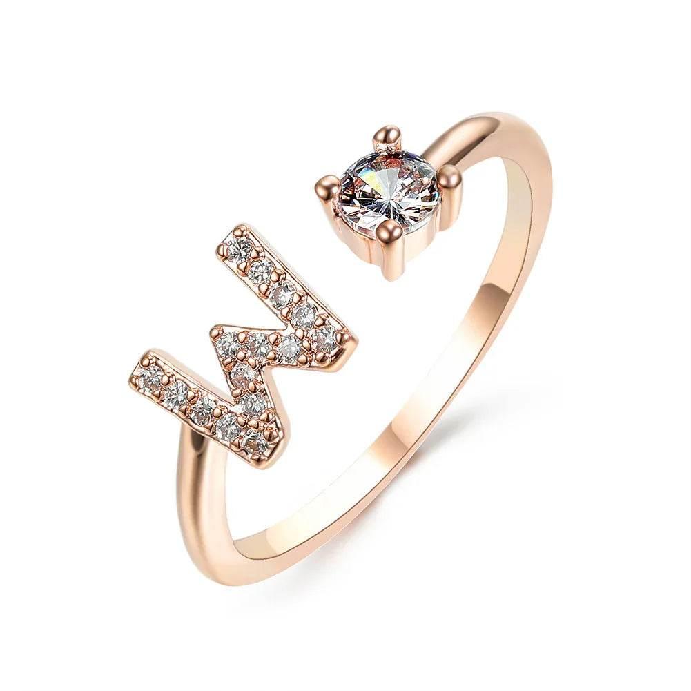 Adjustable A–Z Initial Ring for Women with Zircon - ZA-Zola