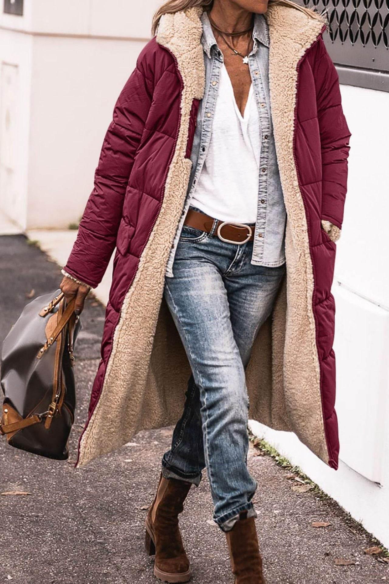 Winter Coat Women | Solid Color Hooded Long Cardigan - ZA-Zola