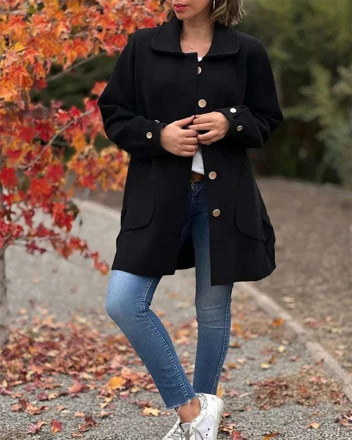Women’s Polo Collar Woolen Coat | Casual Bow Style - ZA-Zola