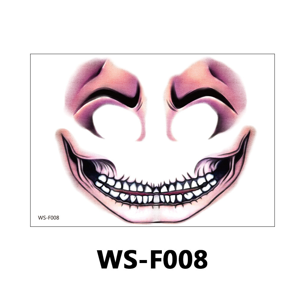 A novelty Halloween mask featuring a wide, unsettling grin with sharp teeth and hollow eyes, shown on a white background with the text 'WS-F008' below.