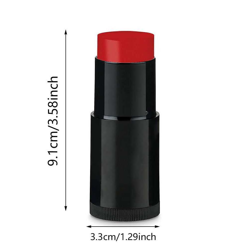 Black lipstick with red cap and measurements on a white background