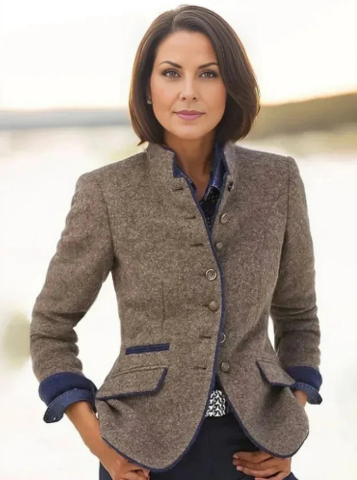 Color Block Woolen Jacket Women Office Style - ZA-Zola
