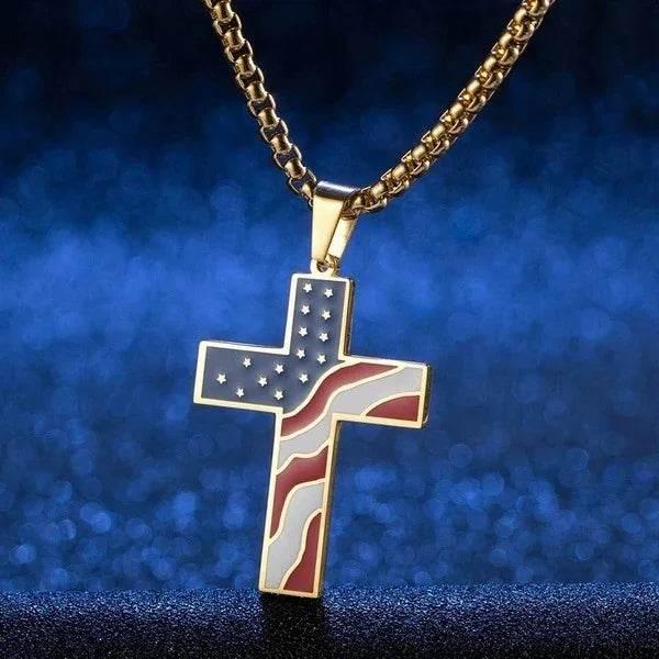 Men’s Flag Cross Necklace – Sleek Stainless Steel - ZA-Zola