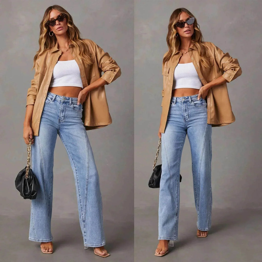 Casual Patchwork Wide‑Leg Jeans for Women - ZA-Zola