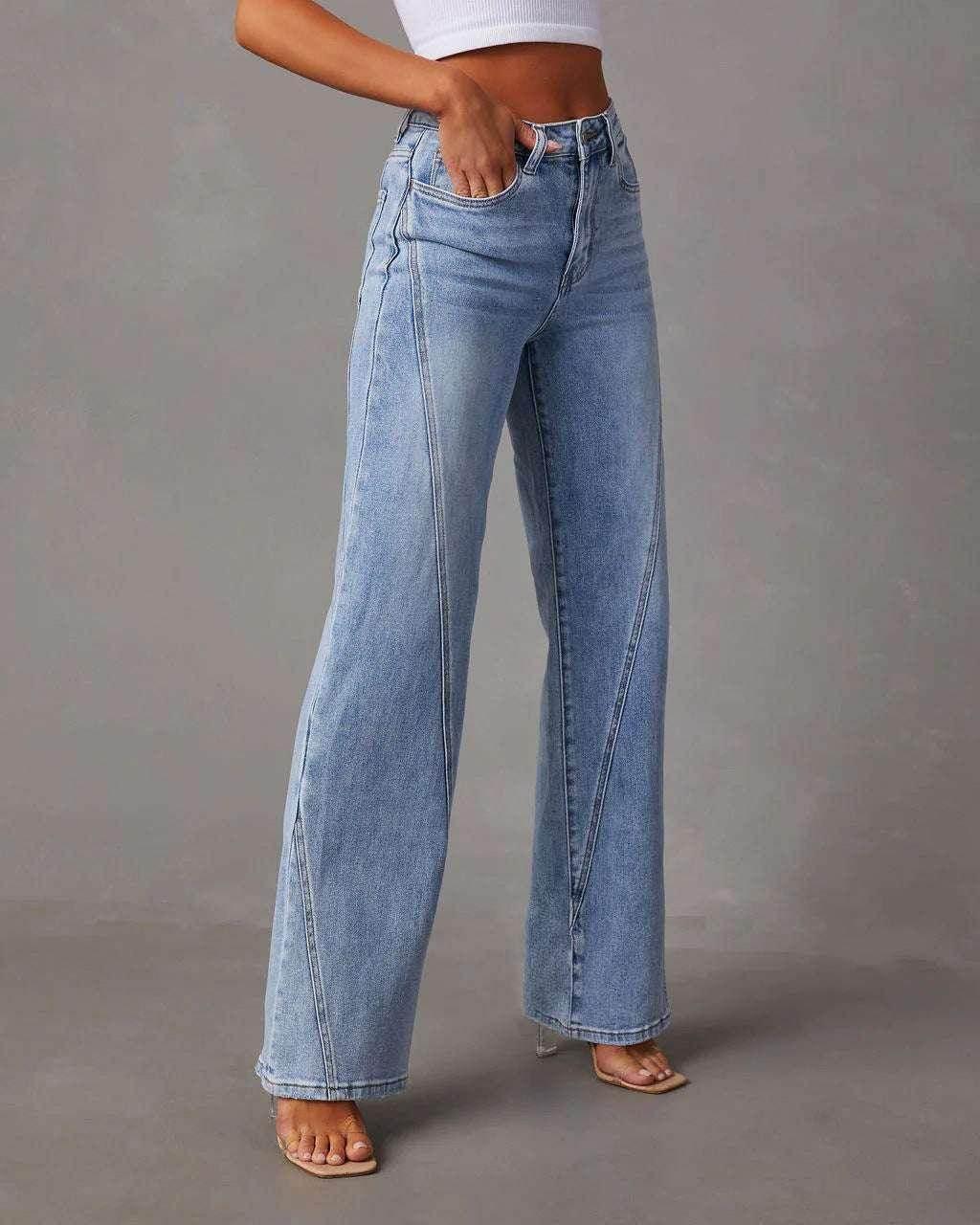 Casual Patchwork Wide‑Leg Jeans for Women - ZA-Zola