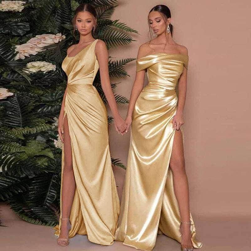 One-Shoulder Satin Slit Dress – Elegant & Bold - ZA-Zola