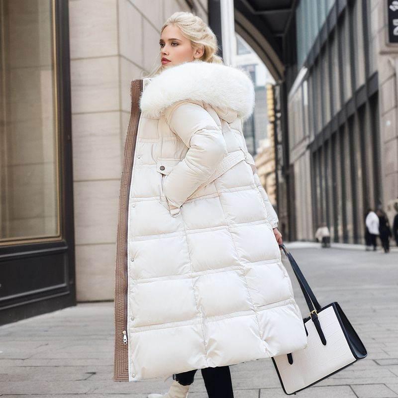 Winter Long Jacket With Fur Hood & Belt for Women - ZA-Zola