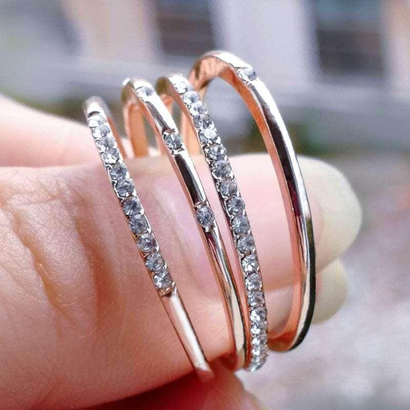Square Zircon 4-Piece Gold Ring Set for Women - ZA-Zola