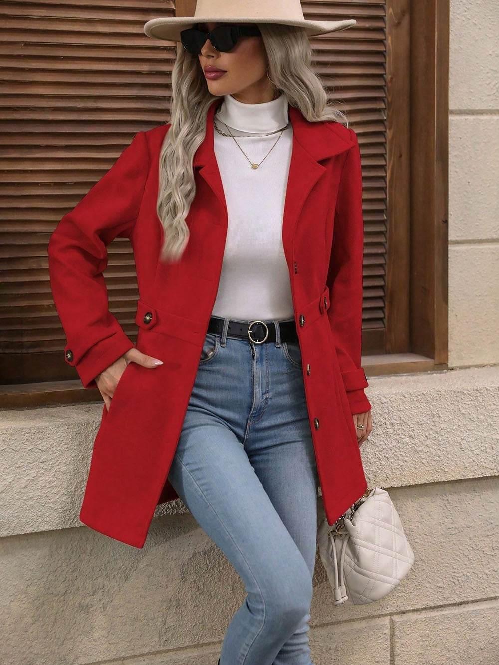Elegant Women’s Woolen Coat – Mid-Length Jacket - ZA-Zola