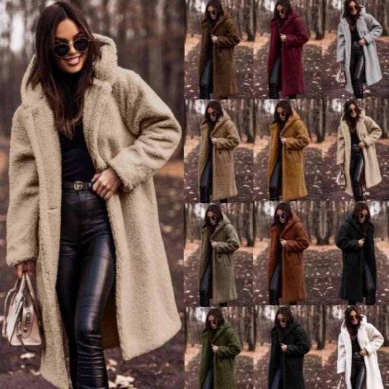 Women Teddy Coat Long Faux Fleece Hooded Winter - ZA-Zola