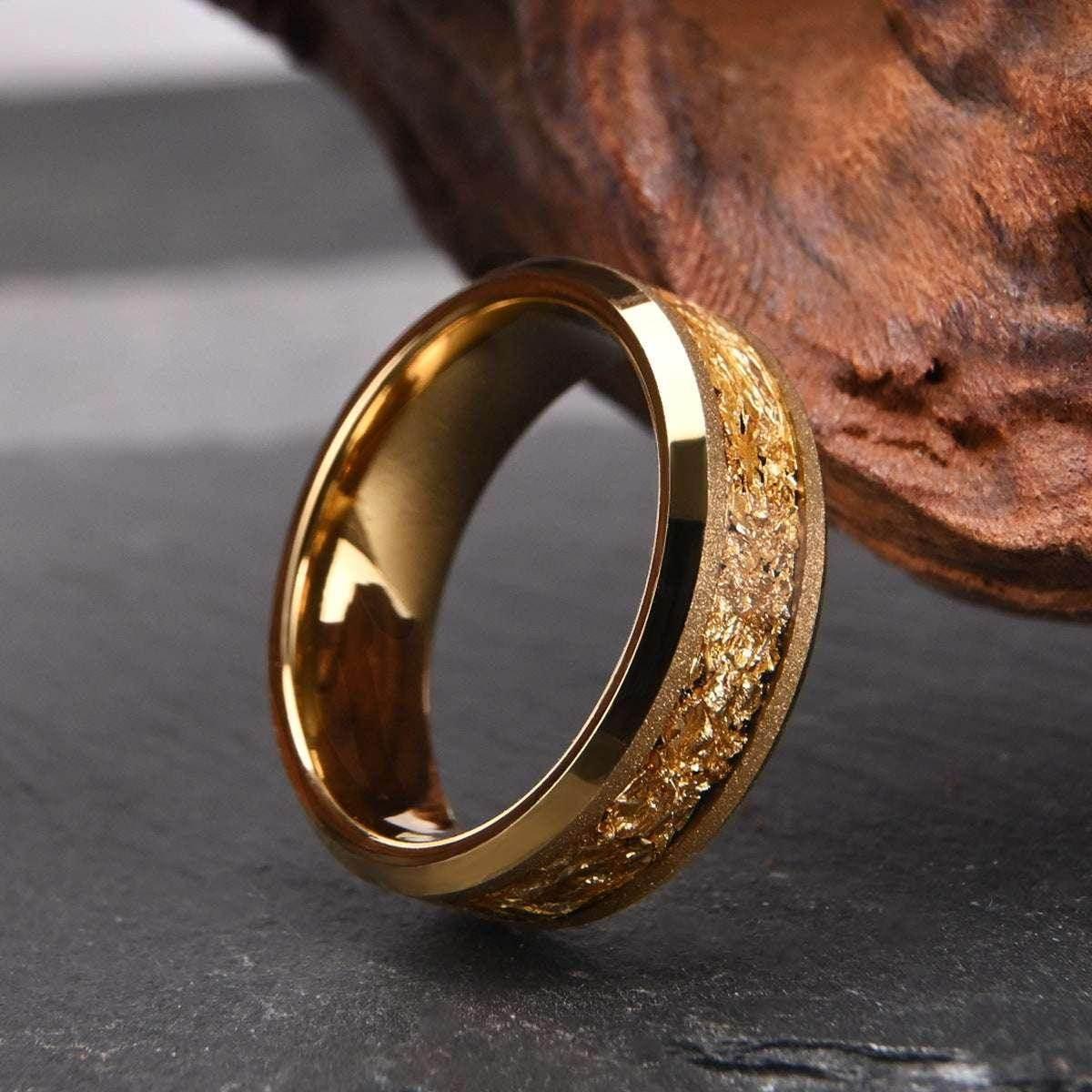 8mm Tungsten Steel Gold Sandblasting Ring - ZA-Zola