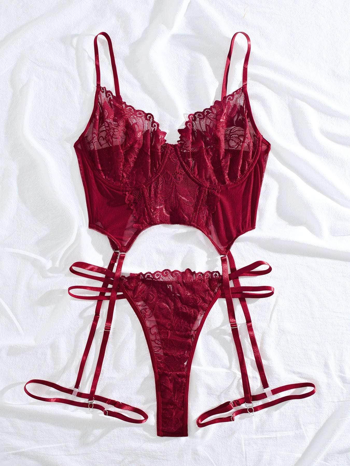 Plus Size Lace See-Through Bra T-back Two-Piece Suit - ZA-Zola