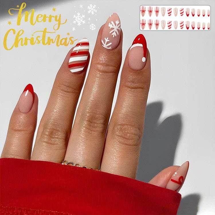 24pcs Christmas False Nails – Festive Snowflake Design - ZA-Zola