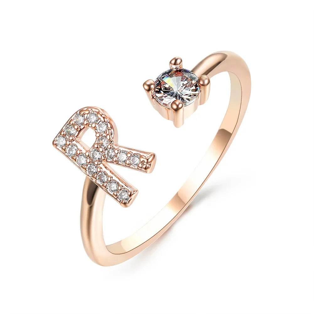 Adjustable A–Z Initial Ring for Women with Zircon - ZA-Zola