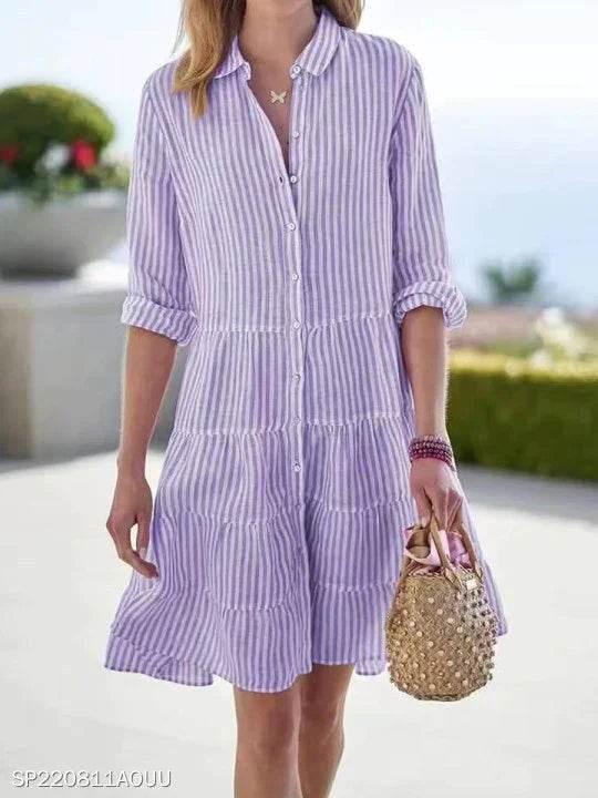 Long Sleeve Striped Dress with Wide Waist Fit - ZA-Zola