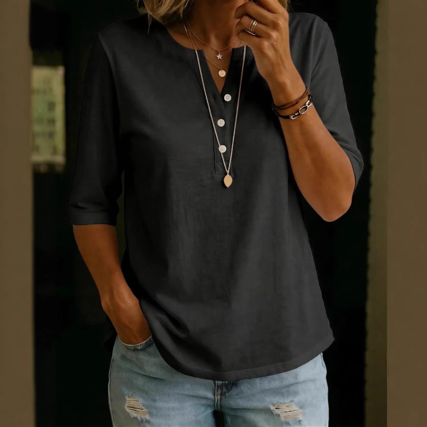 Women's Cotton Button-Down Half Sleeve Shirt | Top