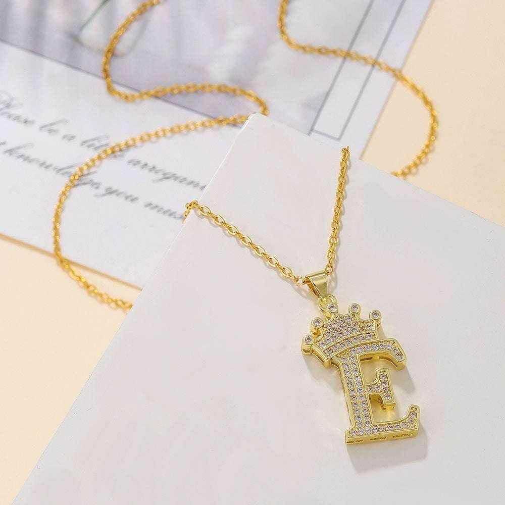 Gold Crown Initial Pendant Necklace for Daily Wear - ZA-Zola