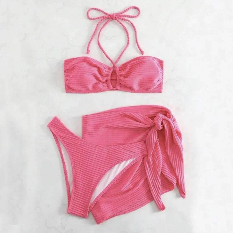 3pcs Stripe Bikini Set - Summer Swimwear Women - ZA-Zola
