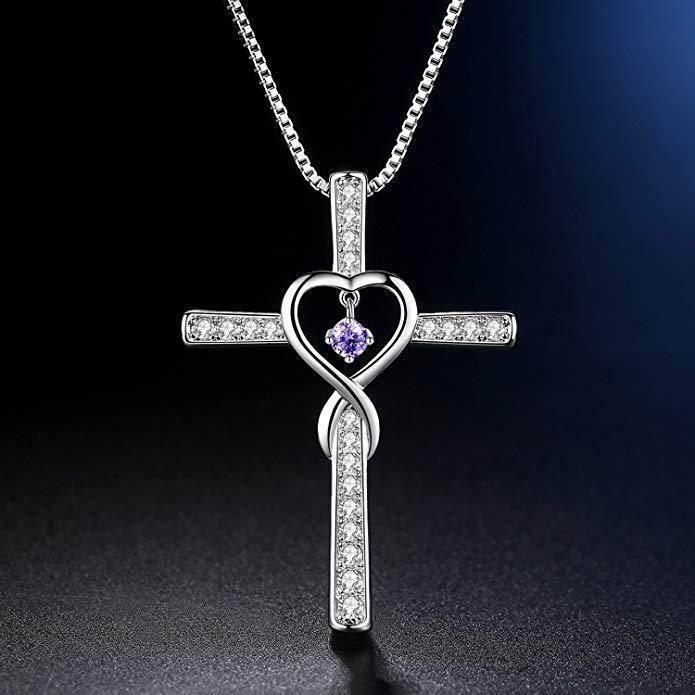 Infinity Love Birthstone Cross Necklace – Women’s Faith - ZA-Zola