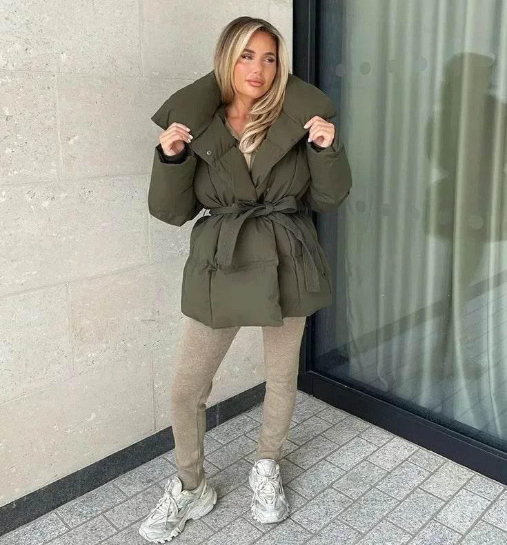 Loose Lace-up Women’s Fashion Coat | Stylish Long Cotton Outerwear - ZA-Zola