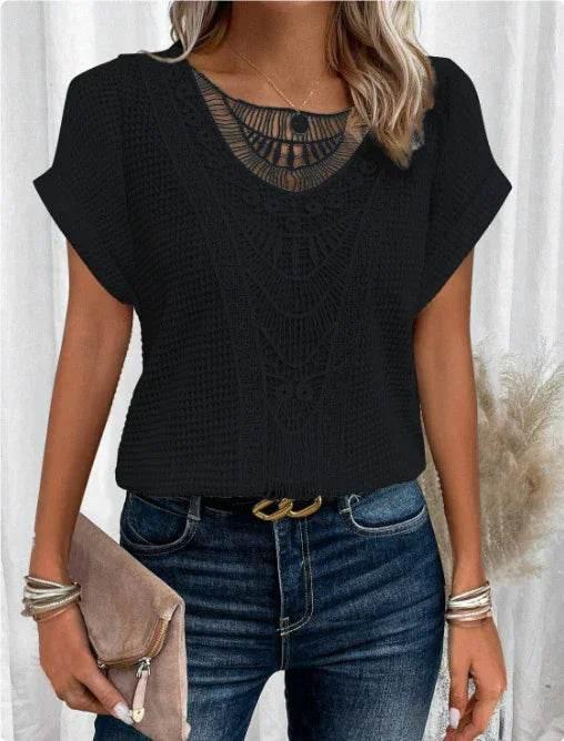 Hollow-Out Ethnic Style T-Shirt for Women - ZA-Zola