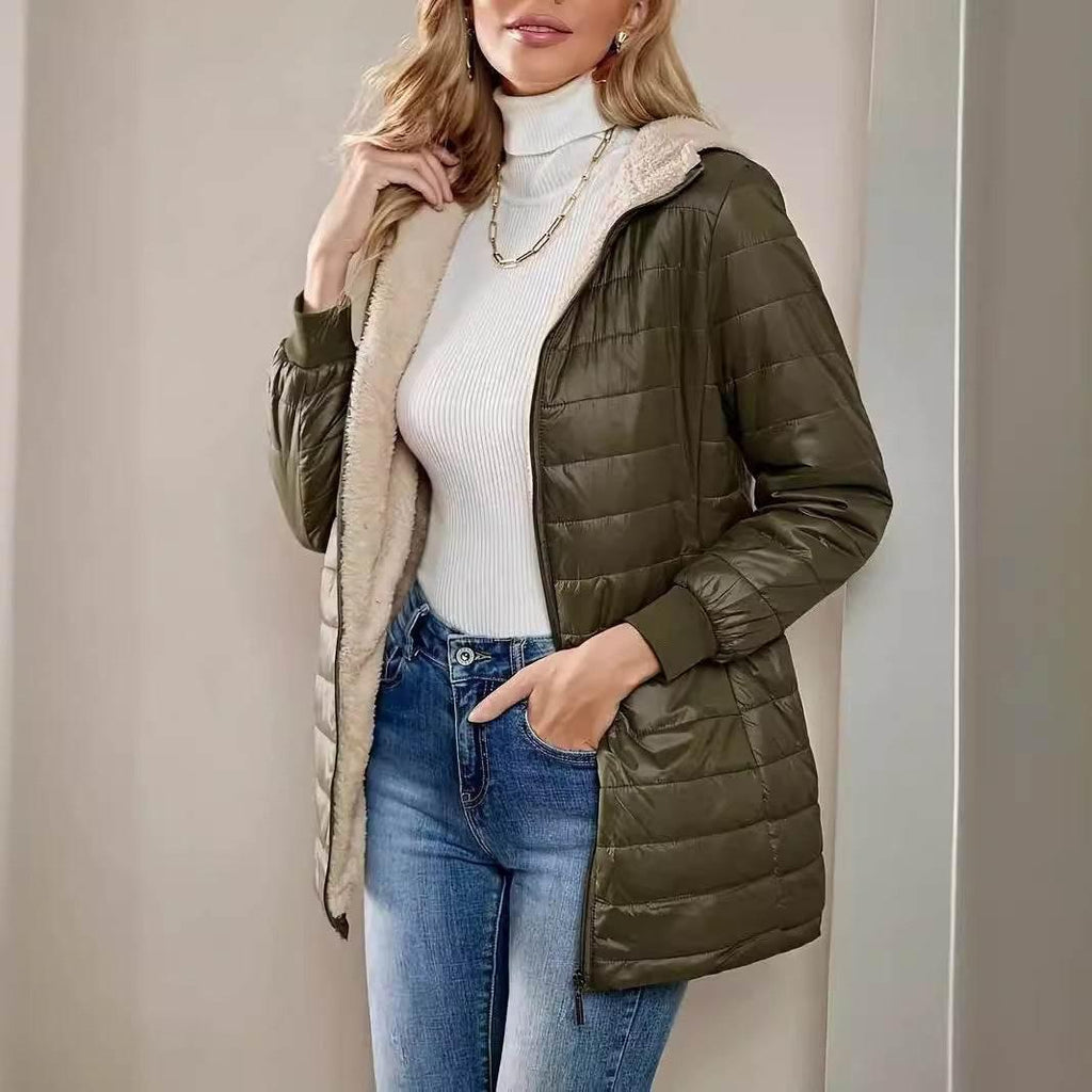 Fleece-lined Quilted Cotton Jacket | Warm Mid-Length Hooded Coat - ZA-Zola