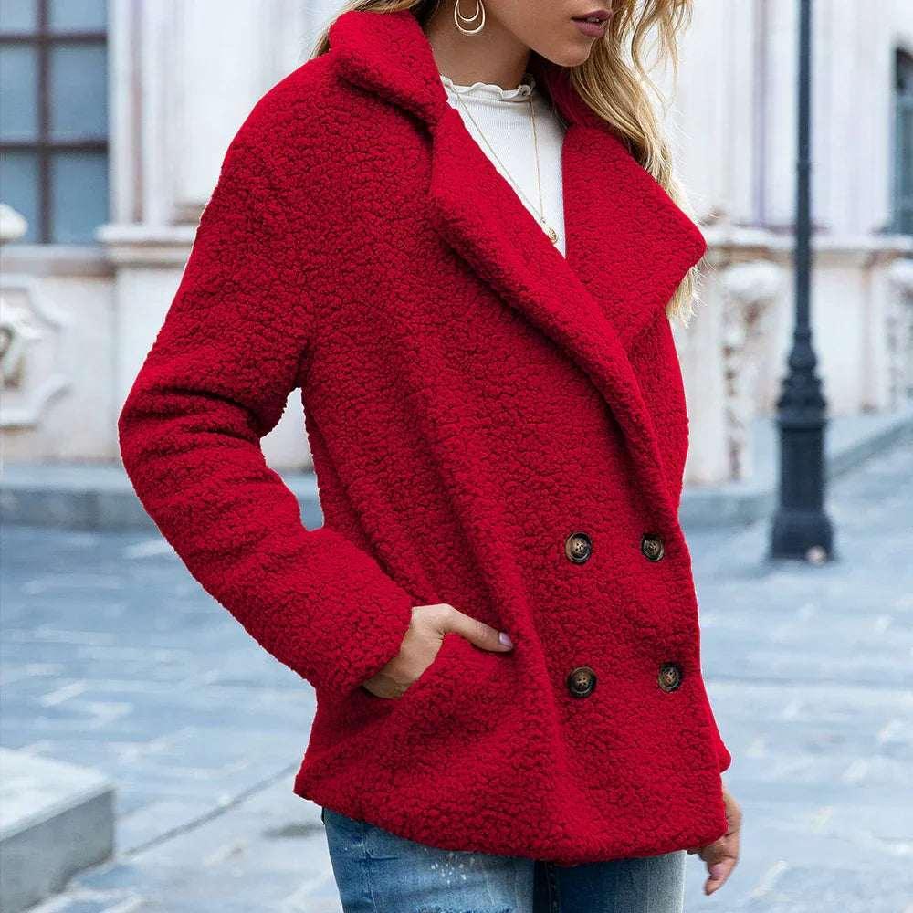 Fluffy Winter Coat for Women | Loose Lapel Button Jacket - ZA-Zola
