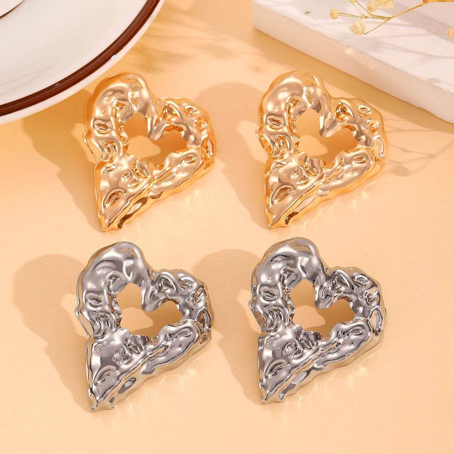 Pleated Hollow Heart Earrings - Shop Now for Love! - ZA-Zola