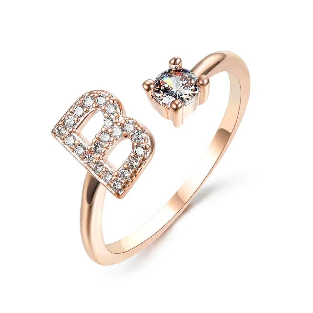 Adjustable A–Z Initial Ring for Women with Zircon - ZA-Zola