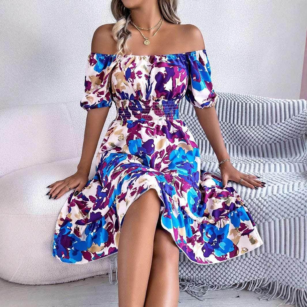 Floral Ruffle A-Line Dress – Square Neck - ZA-Zola