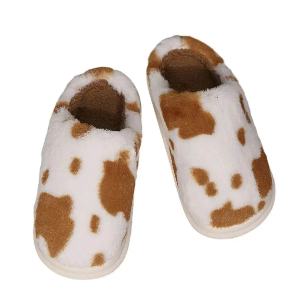 Cow Spotted Plush Slippers – Cozy Winter Warmth - ZA-Zola