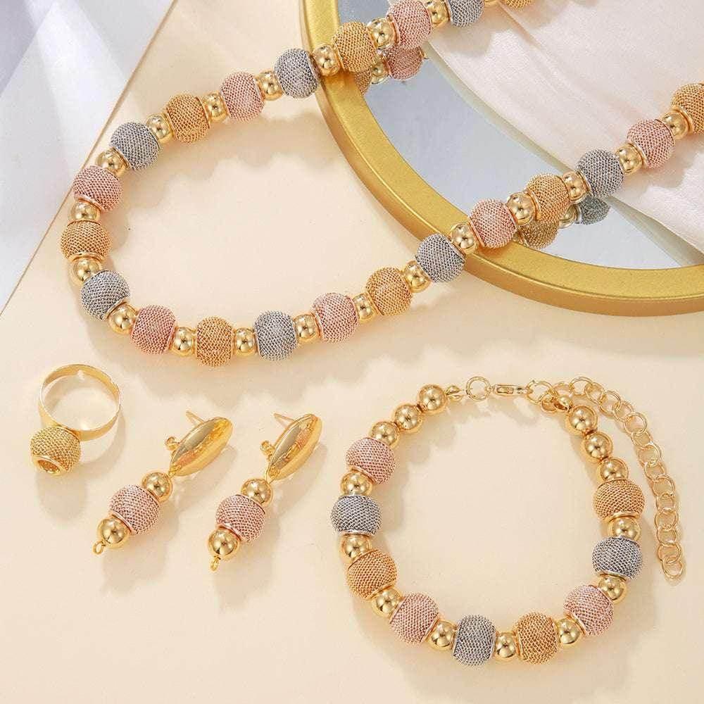 5Pcs Metallic Beaded Jewelry Set | Gold Colorful Gift - ZA-Zola