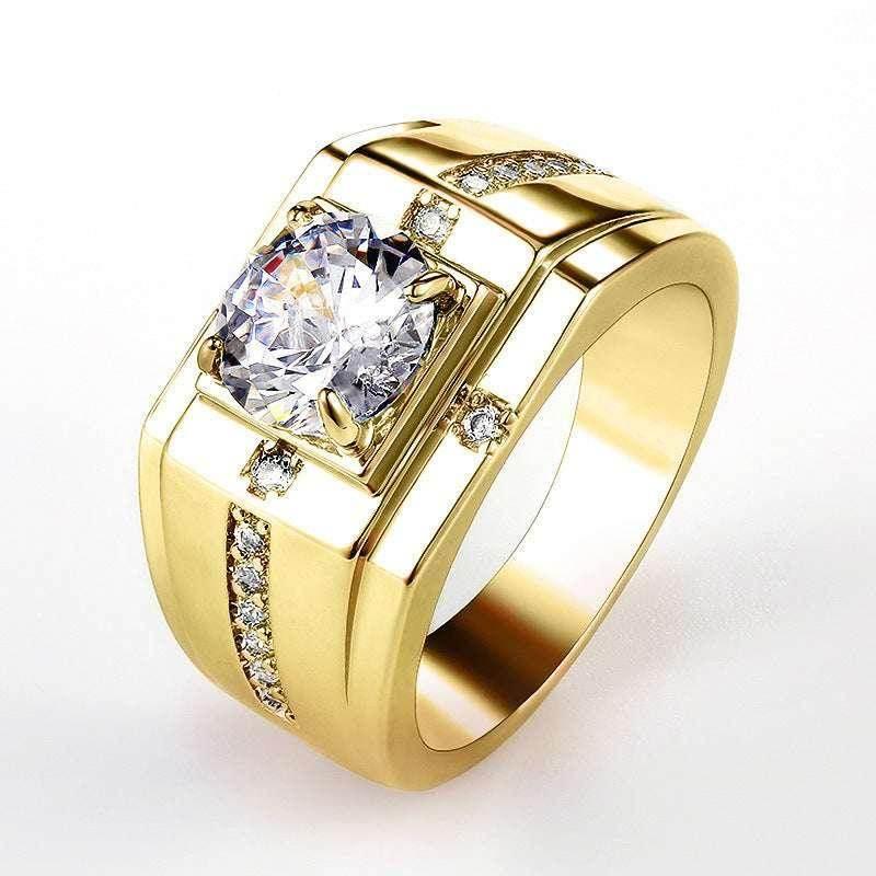 Yellow Gold Fashion Diamond Business Men’s Ring - ZA-Zola