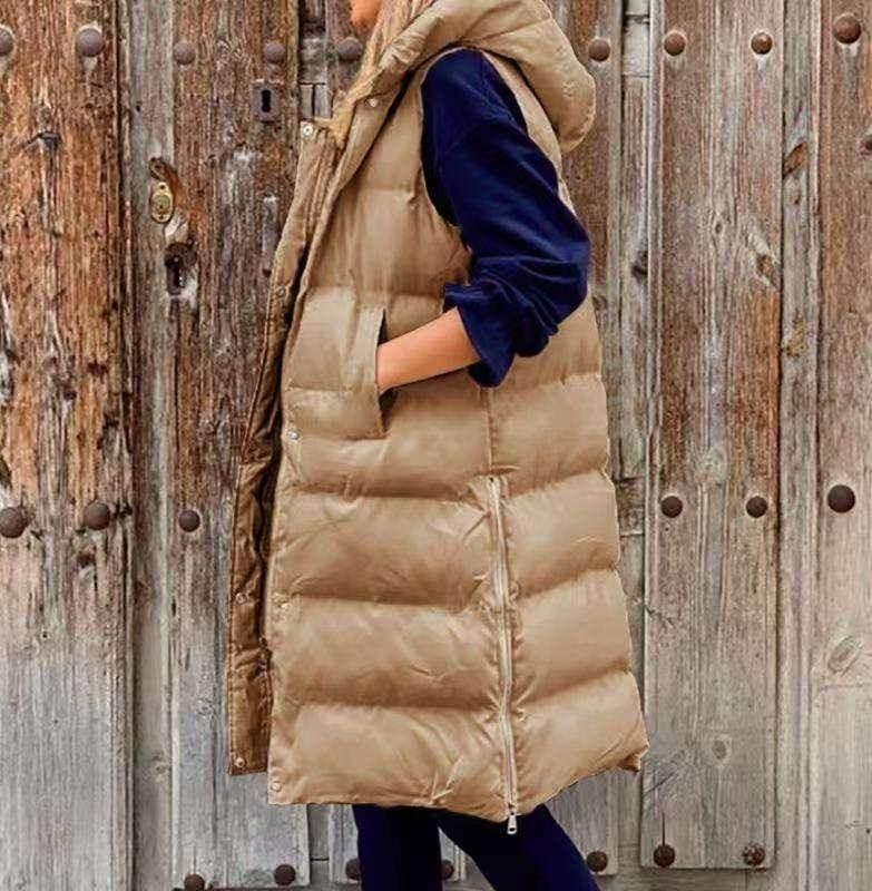 Shop Pure Color Hooded Long Cotton Vest for Women - ZA-Zola