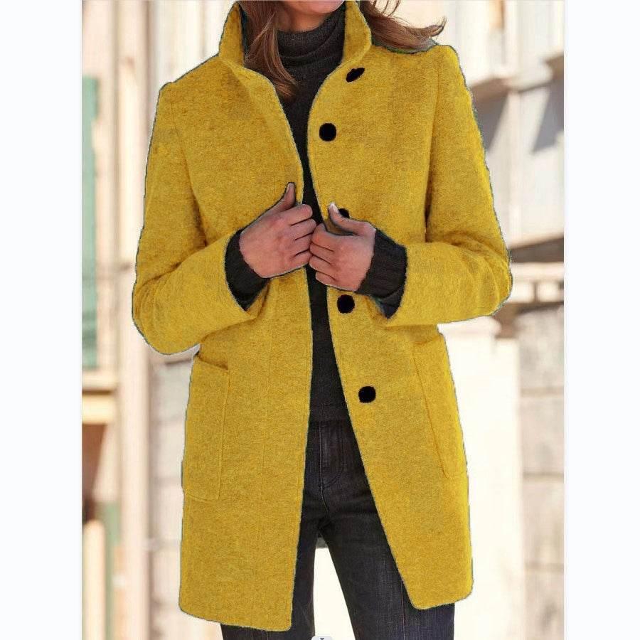 Fashion Stand Collar Woolen Coat with Pockets for Women - ZA-Zola