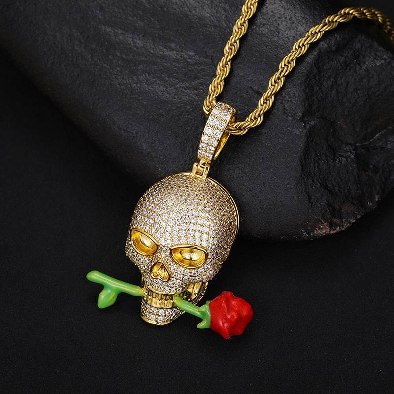 ZA-Zola Luminous Rose Skull Pendant Necklace - ZA-Zola