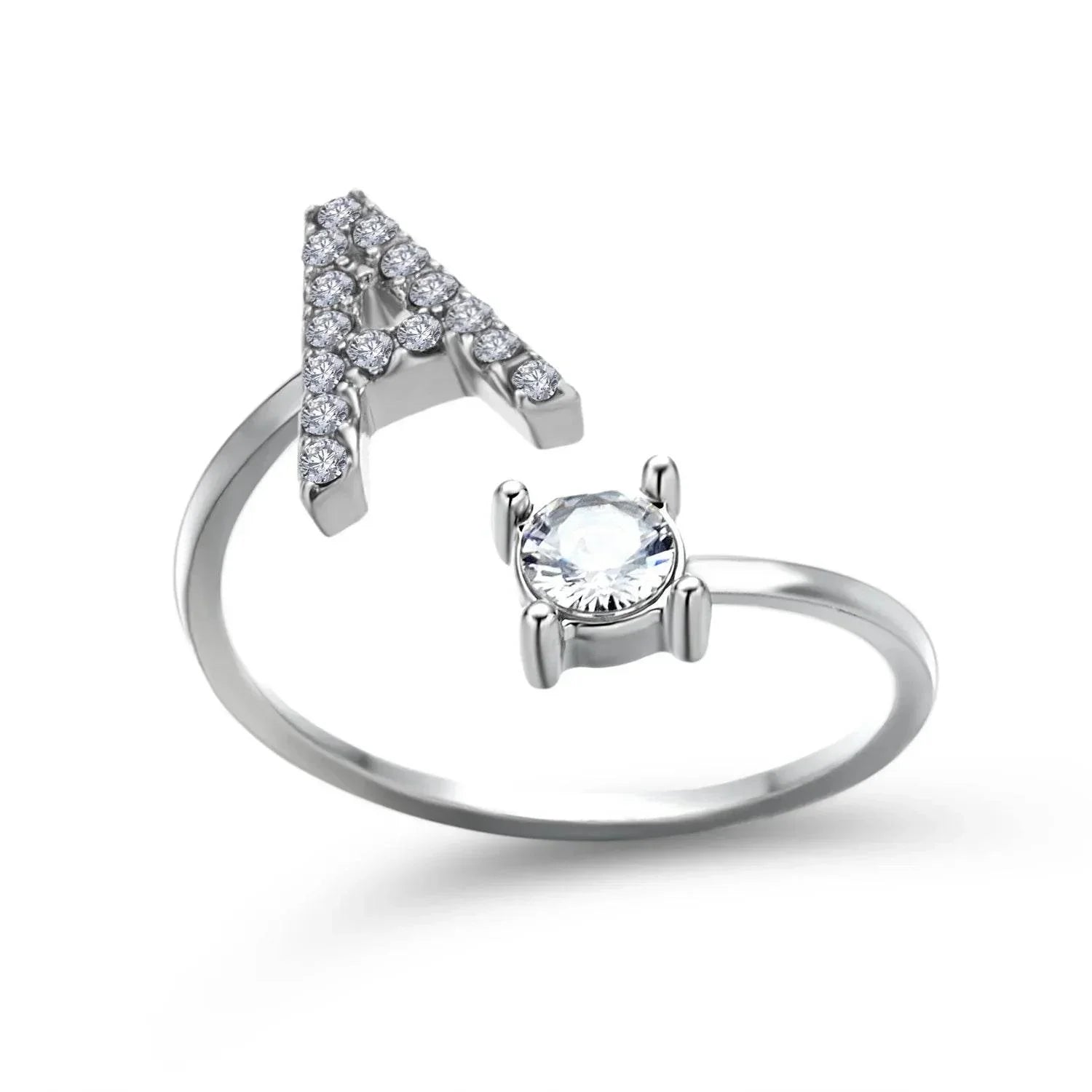 Adjustable A–Z Initial Ring for Women with Zircon - ZA-Zola