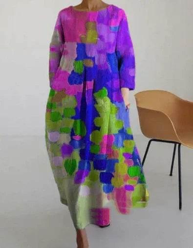 Blue A-Line Printed Dress – Temperament Style - ZA-Zola