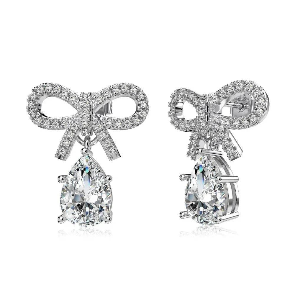 S925 Pink Pear-Shaped Bow Earrings – Elegant Women's Jewelry - ZA-Zola