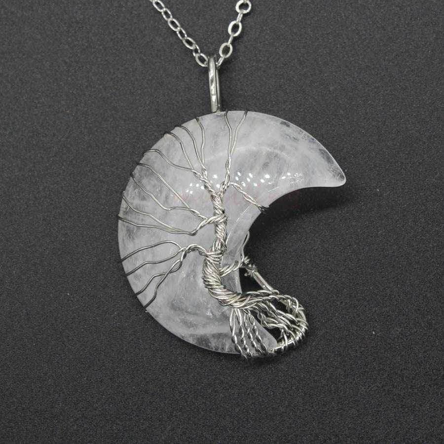 Natural Crystal Crescent Moon Pendant Necklace - ZA-Zola
