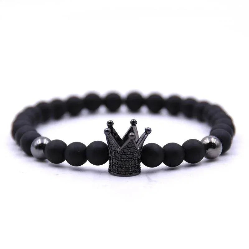 Crown Matte Black Copper Bead Bracelet Zircon - ZA-Zola