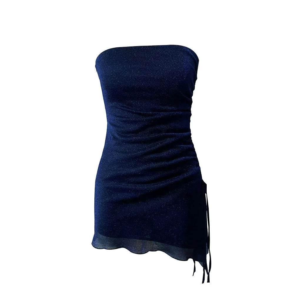 Strapless Tube Top Mini Dress - High Waist Drawstring - ZA-Zola