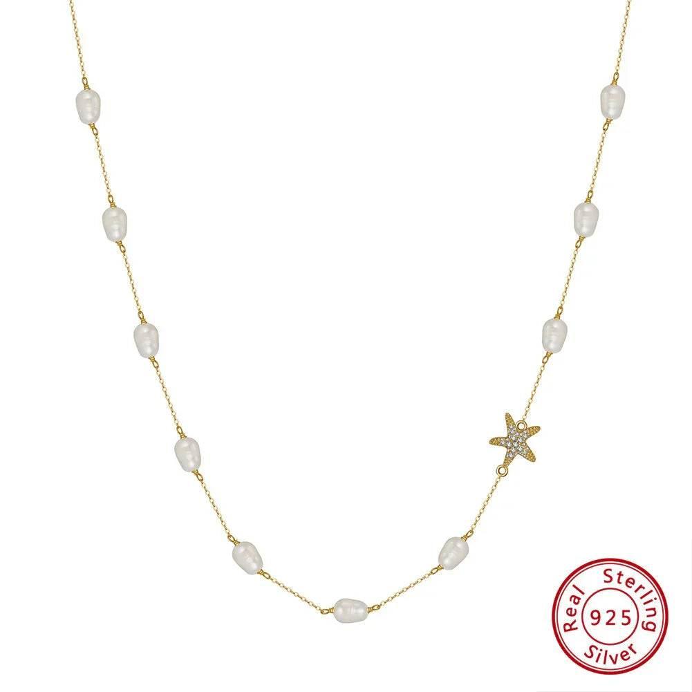Sterling Silver Pearl Starfish Beach Necklace - ZA-Zola