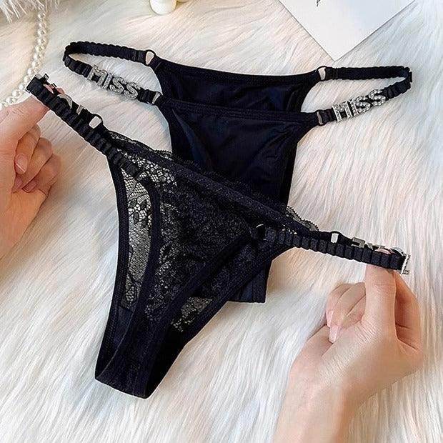 LOVE Rhinestone T-back – Sexy Lace Sports Underwear - ZA-Zola