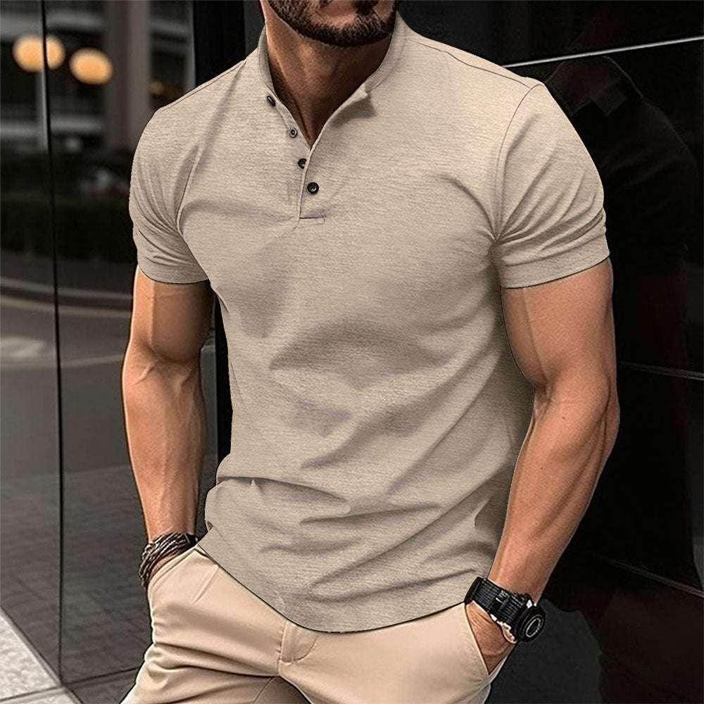 ZA-Zola beige short sleeve henley shirt for men, stylish casual UK fashion
