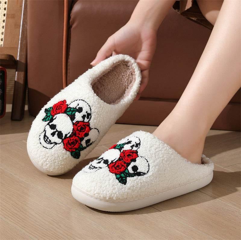 Halloween Skull Rose Indoor Slippers Women - ZA-Zola