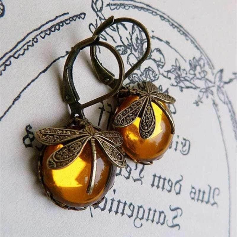Boho Dragonfly Moonstone Drop Earrings Women - ZA-Zola