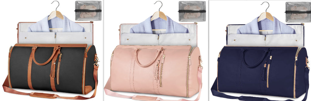 Three bags with clothing items inside, displayed side by side.