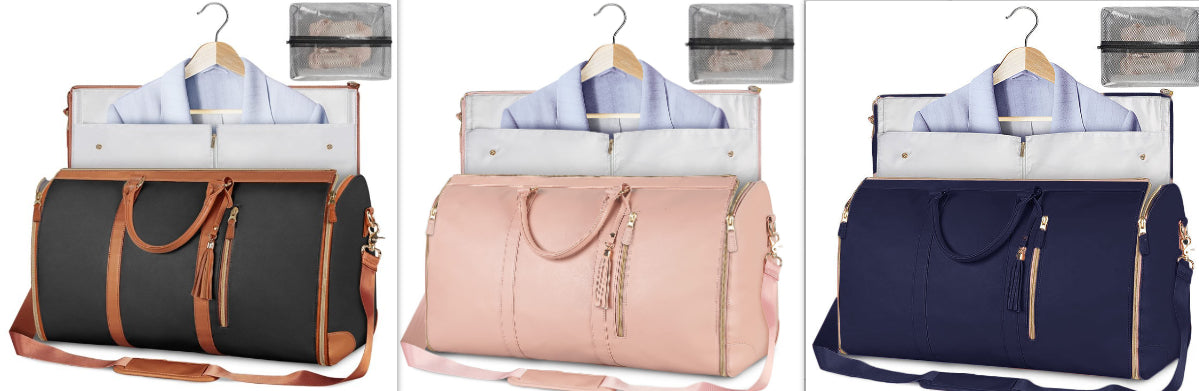 Three bags with clothing items inside, displayed side by side.