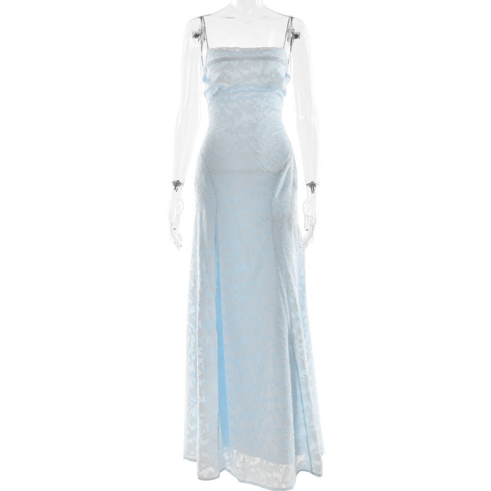 Sling Chiffon Backless Dress Colors White Wine Red Blue Women